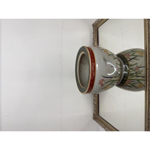 New England Pottery Ming Dynasty Fish Bowl Planter Vase, Floral Hand Painted - Picture 2 of 9